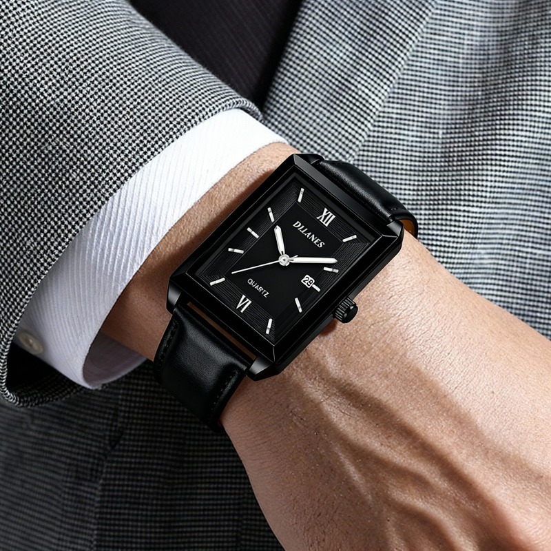 Smartwatch Watches Brands For Men - Lässige Leder-Herrenuhren Modische Quadratische Quarzuhren für